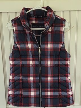 Tommy Hilfiger Puffer Vest Navy Red Plaid S/P